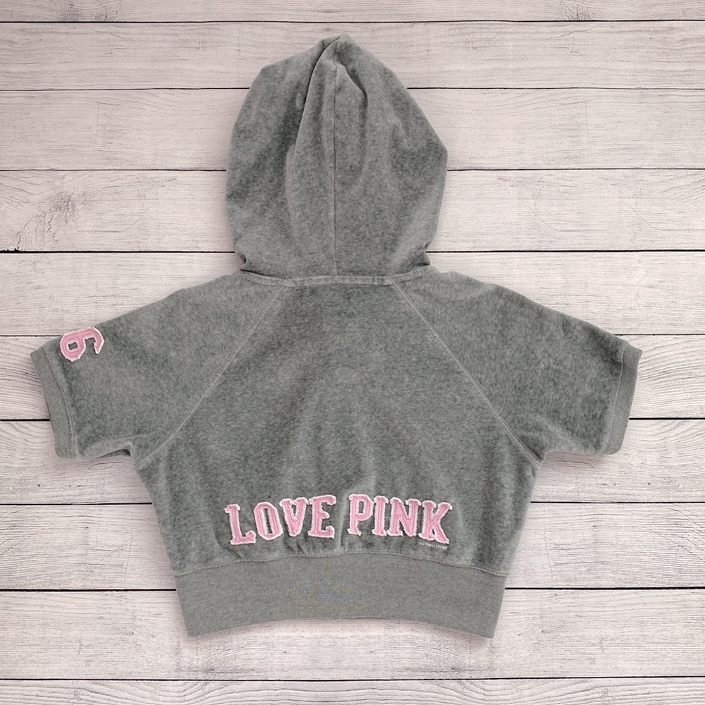 PINK Victoria’s Secret Cropped “Love Pink” Short Sleeve Zip Up Hoodie!
